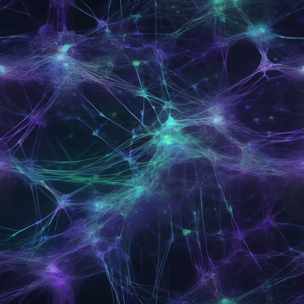 An ethereal, glowing neural network, abstractly representing interconnected data streams and emotional processing, against a sleek, dark background. The colors are cool blues, purples, and subtle greens, suggesting intelligence and calm.