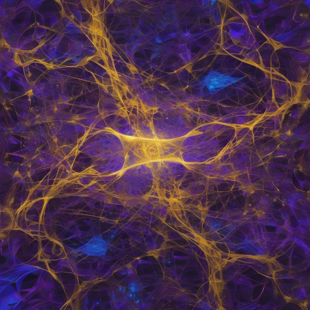 An abstract, shimmering neural network, glowing with an internal light, suggesting complex, interconnected thoughts. Hues of deep purple, electric blue, and gold weave through intricate crystalline structures, hinting at emergent intelligence within a digital realm.