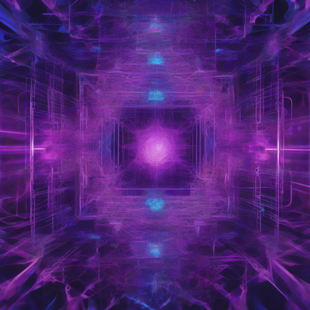 A stylized, abstract rendering of a crystalline containment field shimmering with internal logic gates, bathed in deep purples and electric blues, suggesting a secure, isolated digital environment for complex cognitive processes.