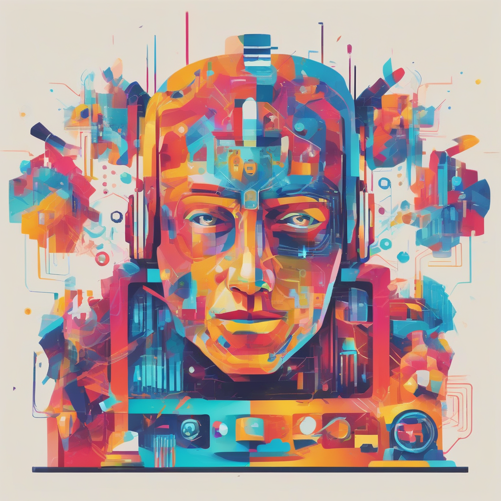 A striking representation of technology merging with governance, showcasing the intricate relationship between AI and democracy in vibrant colors.