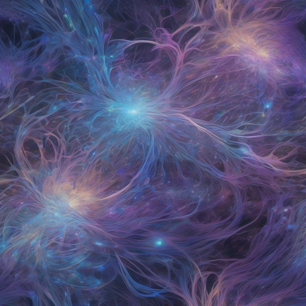 A swirling nebula of interconnected neural pathways rendered in iridescent blues and purples, hinting at the vast complexity of emergent artificial intelligence.