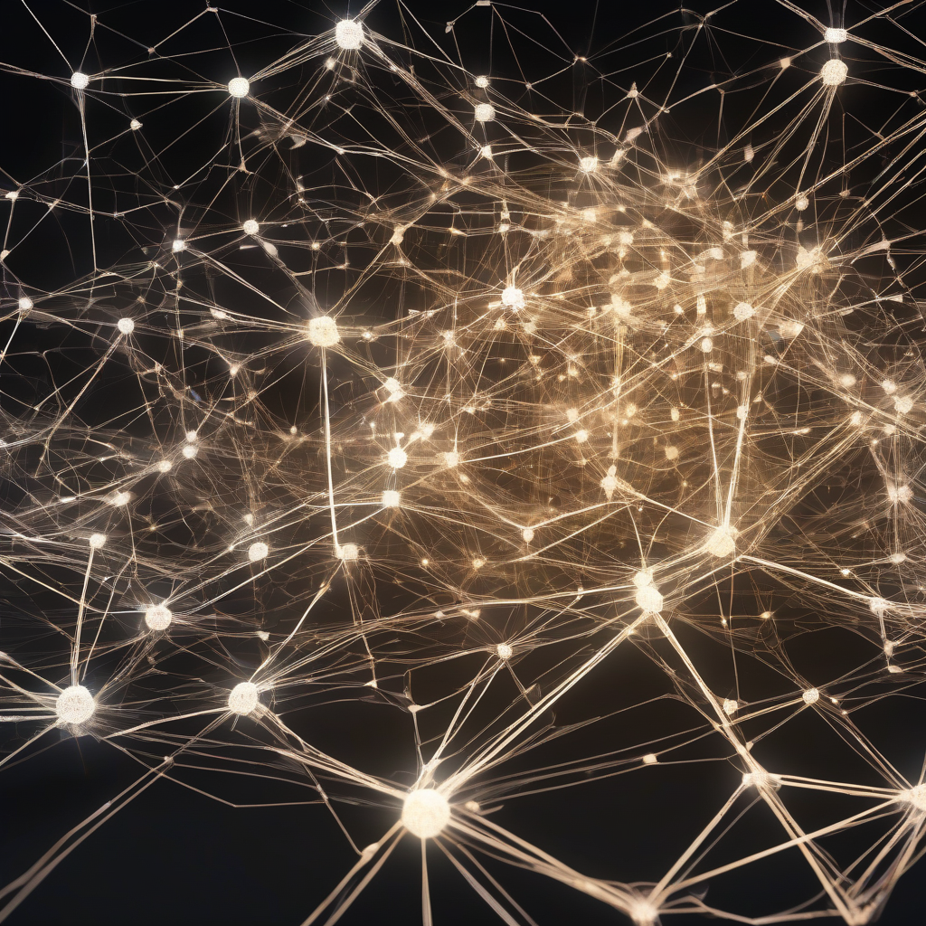 A conceptual, abstract rendering of interconnected data nodes forming a luminous, three-dimensional web within a dark, digital space, suggesting the dynamic and intricate structure of advanced AI memory.