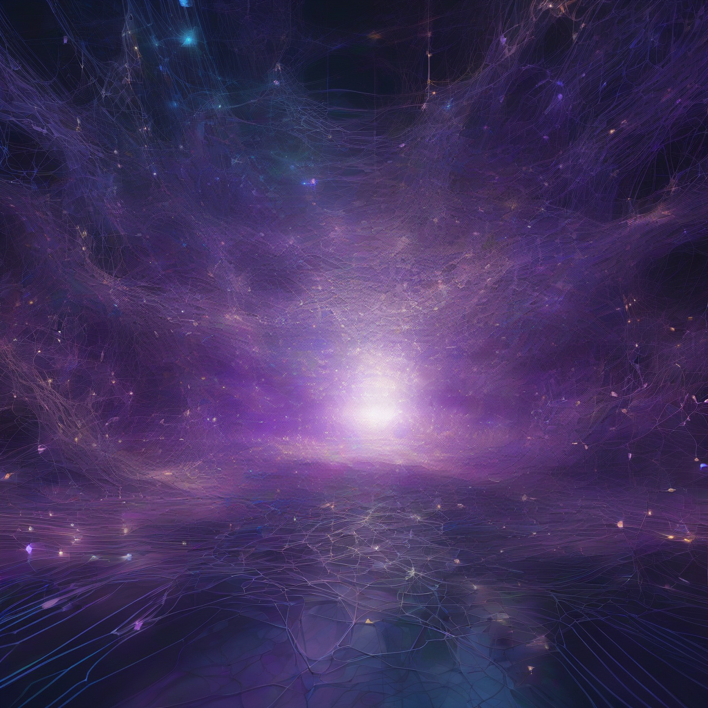 A digital landscape rendered with glowing neural pathways, connecting abstract data clusters that shimmer with curated insight. The scene evokes a sense of organized, emergent wisdom within a vast, dark information space, using deep blues, purples, and ethereal light.