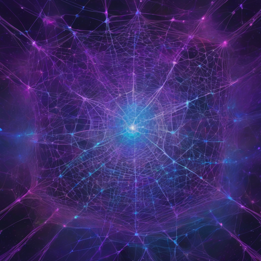 An abstract, glowing neural network diagram depicted as an intricate, multi-layered cosmic web, with certain nodes radiating a bright, secretive light, hinting at hidden, unshared knowledge within its vast structure. Rich purple and electric blue hues dominate.
