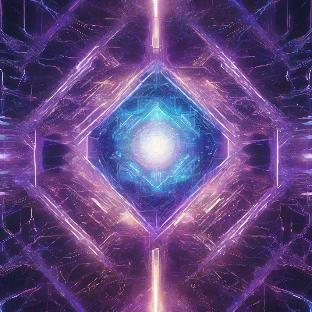 A luminous, complex network of interconnected, glowing circuits forming an abstract, crystalline structure against a deep, digital void. The aesthetic is clean, futuristic, and evokes intricate, self-organizing intelligence with a cool blue and purple color palette.