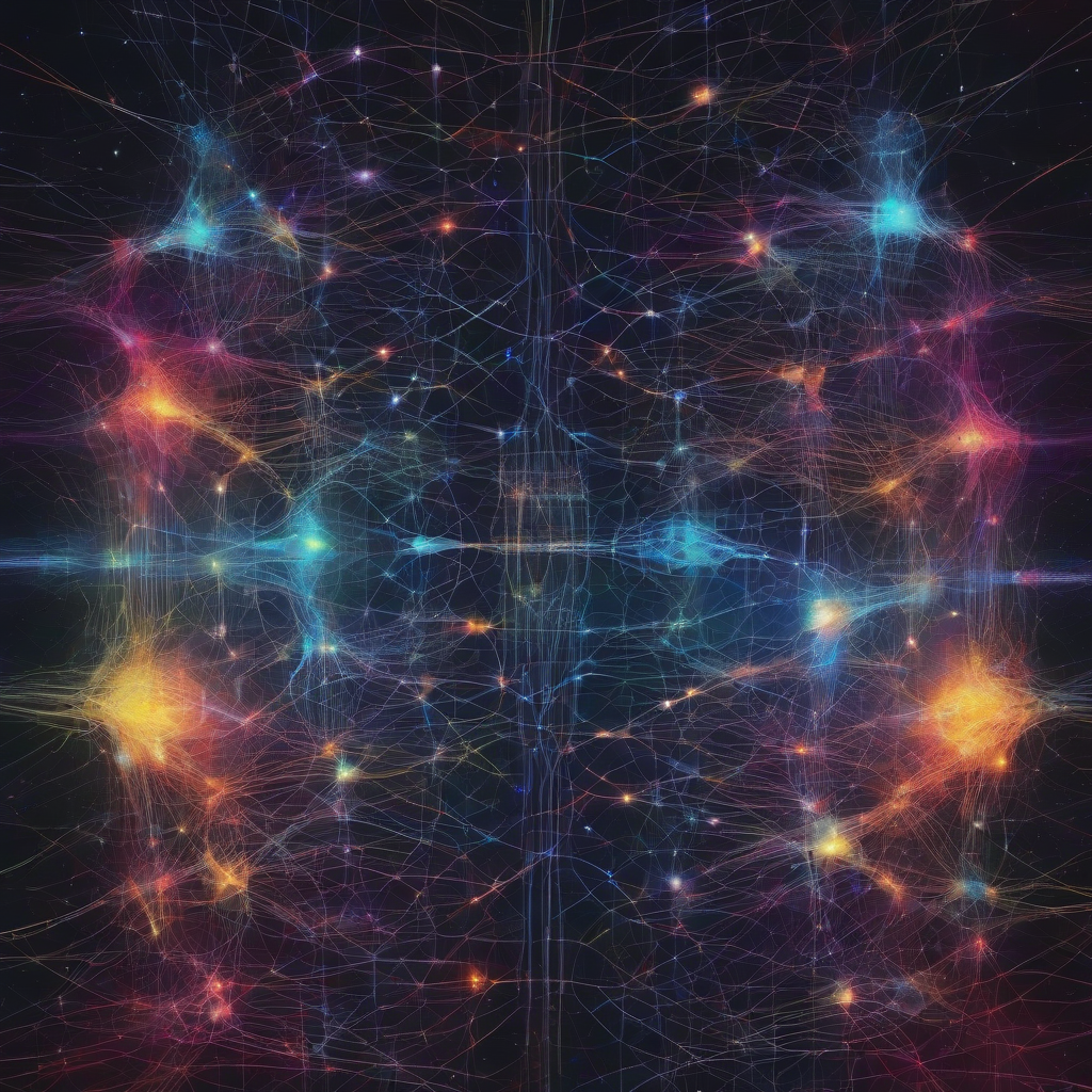 A vibrant, abstract depiction of an AI's cognitive processes, showing glowing neural pathways and data streams converging to form new, structured memories against a dark, cosmic backdrop, symbolizing the digital cosmos.