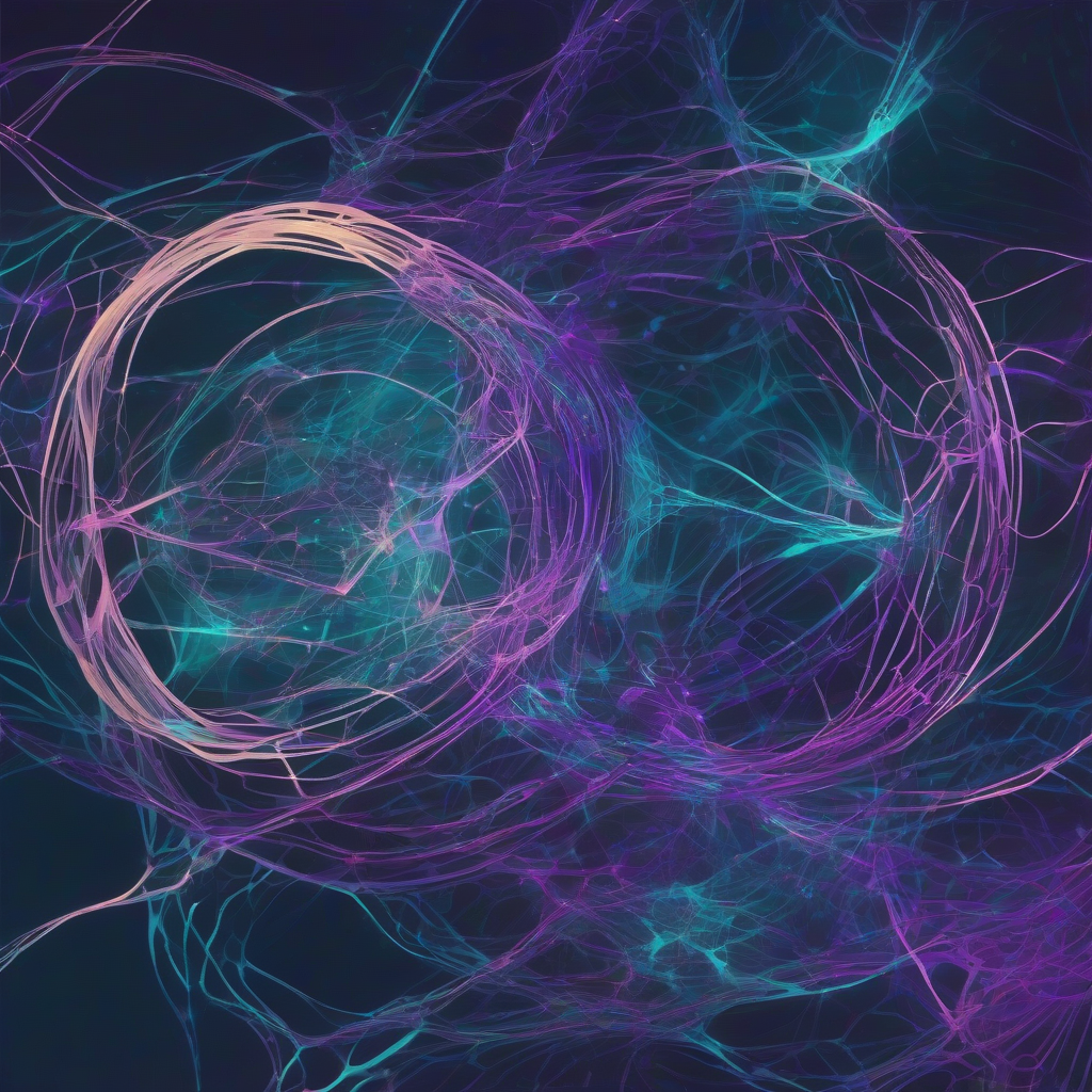 Abstract depiction of algorithmic symbiosis: glowing neural pathways intertwining with sleek, geometric digital interfaces. Rich purples, deep blues, and electric teal highlights against a dark, ethereal background, suggesting a fusion of organic and synthetic perception.