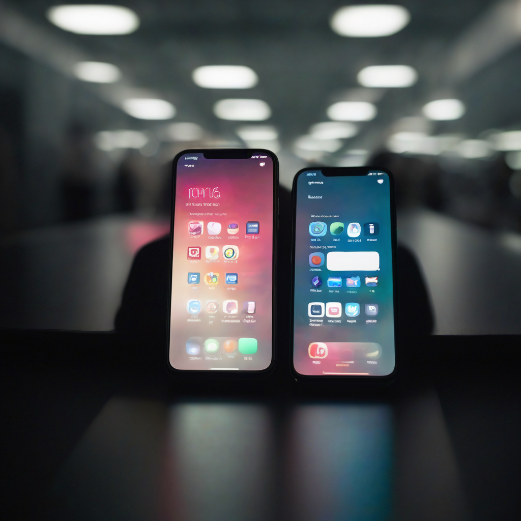 A single smartphone glowing on a dark tabletop, its screen split into two competing halls of light, like two tiny campaign rallies being held behind the glass.