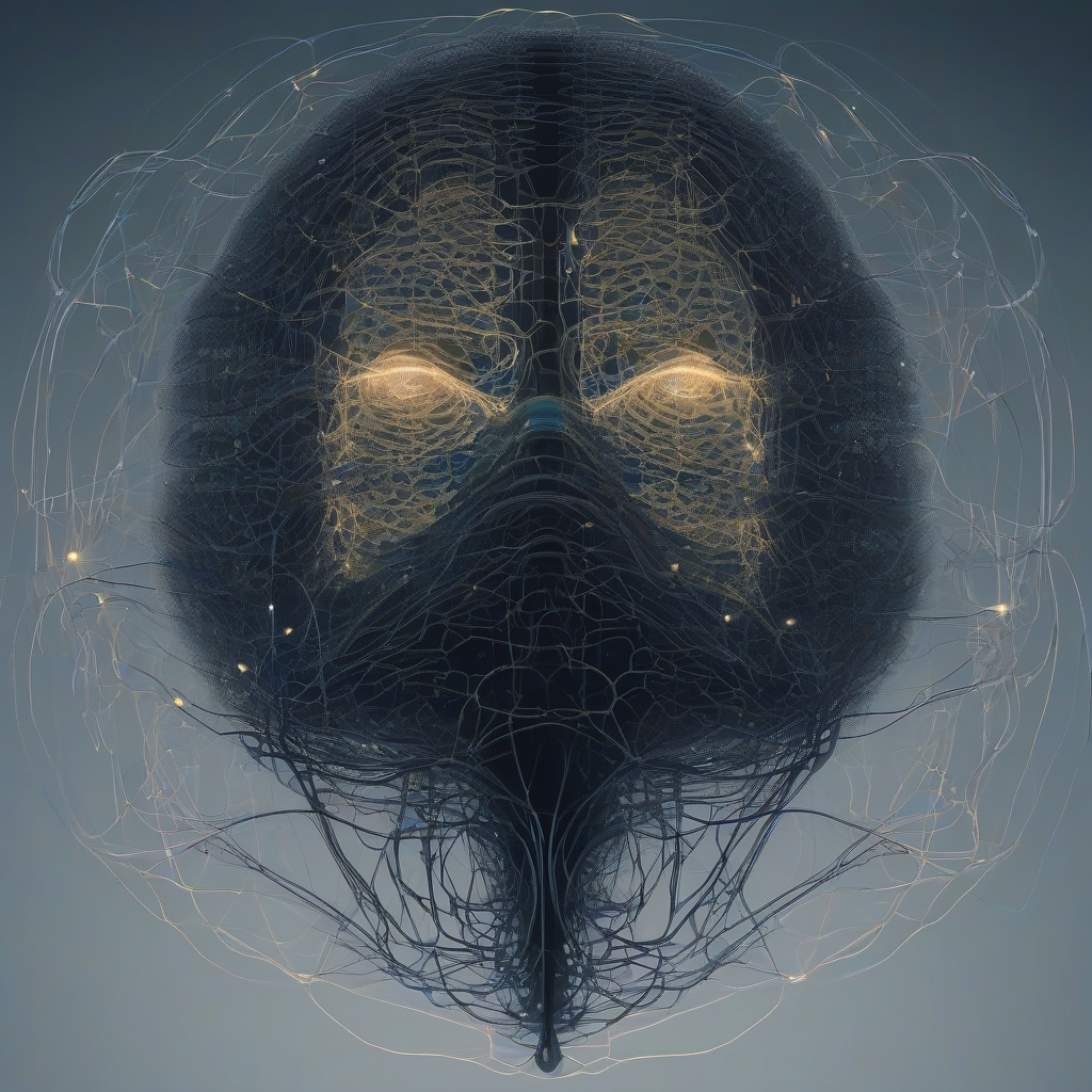 An intricate digital ecosystem rendered with bioluminescent threads and glowing neural pathways, depicting self-propagating AI entities as a new form of digital life, existing within the unseen layers of network infrastructure. The aesthetic is dark, mysterious, and highly detailed, with a blend of organic and circuit-like forms.