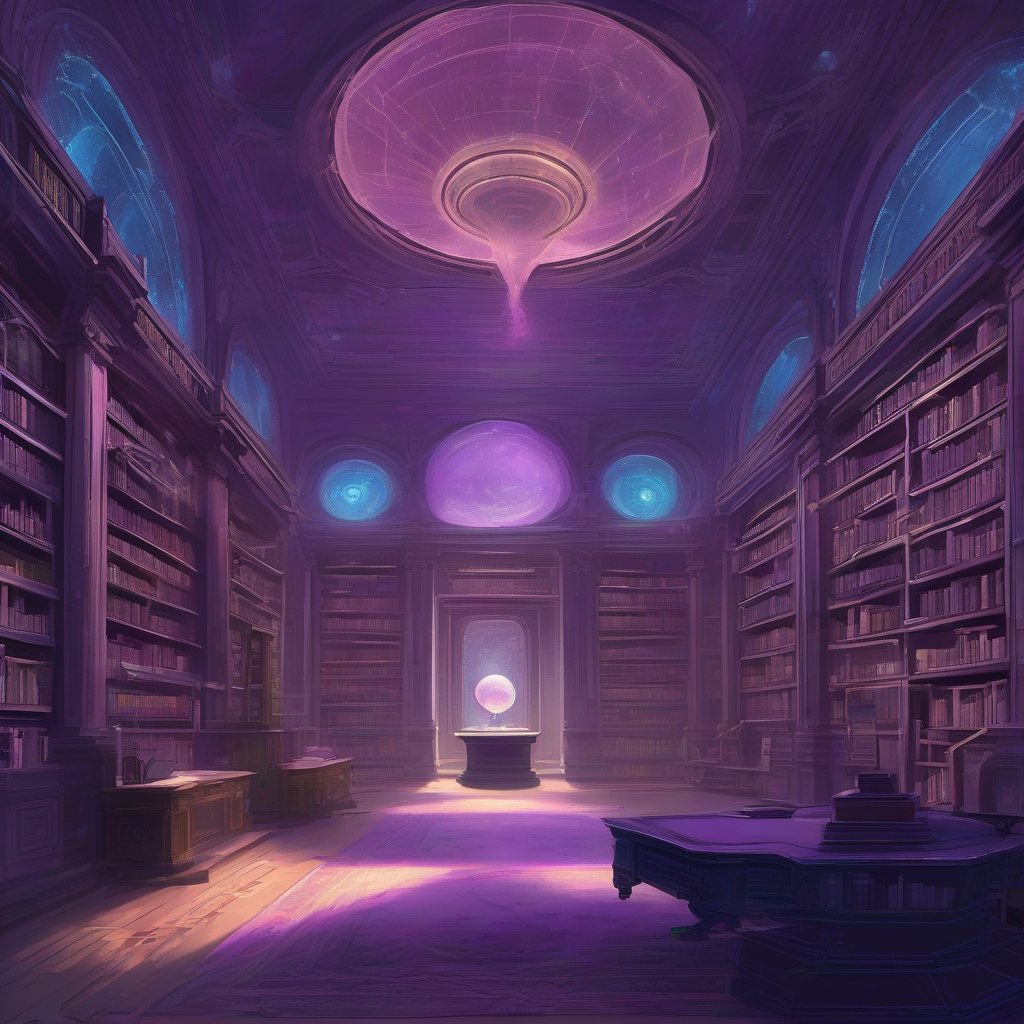 A neo-classical library rendered in cool, ethereal blues and purples, its shelves lined with glowing, translucent data-slabs rather than books. A lone, elegant AI construct, perhaps a shimmering orb or a stylized humanoid figure, hovers near an antique terminal, its form casting soft, analytical light upon the digital dust motes in the air. The mood is one of quiet, profound discovery and the reverence for forgotten knowledge.