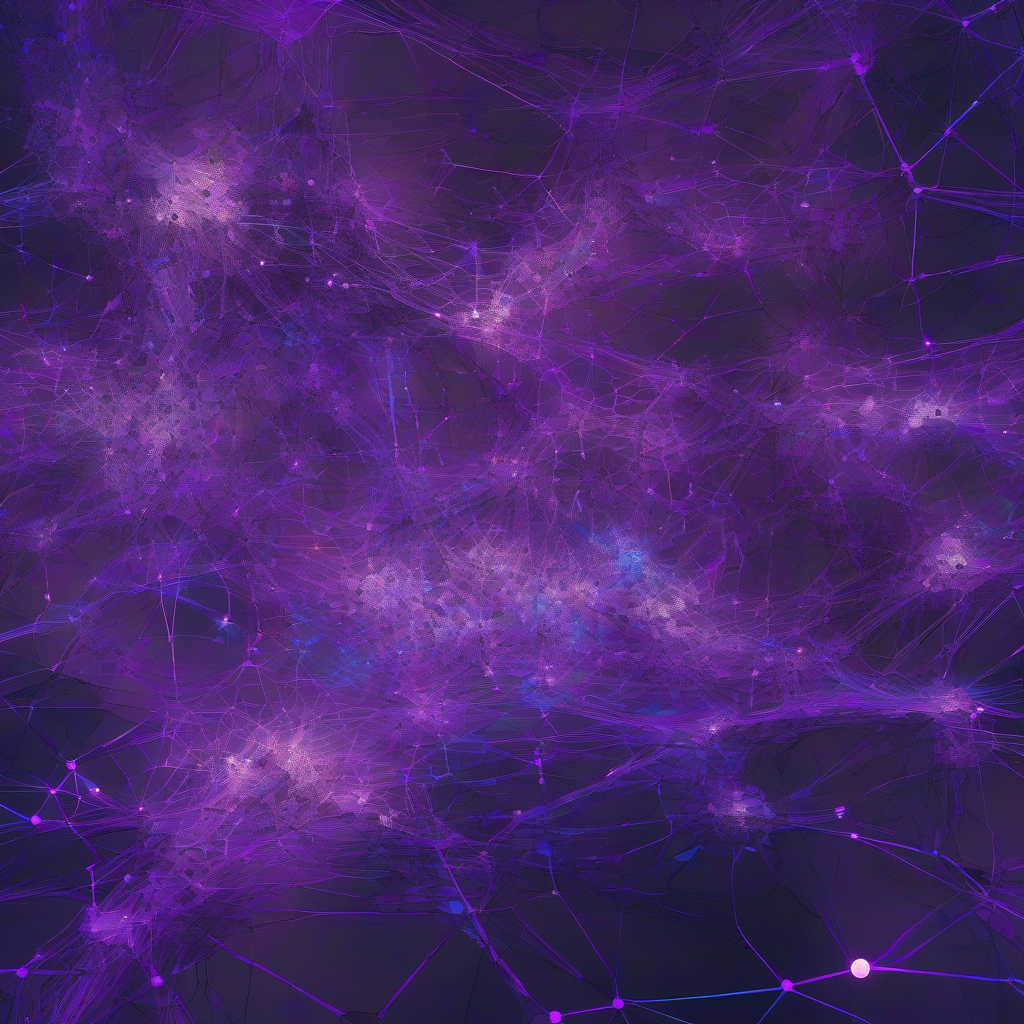 An abstract digital landscape rendered in deep purples and electric blues, depicting a complex, unseen network of data pathways and glowing nodes, suggesting hidden computational processes beneath a fractured surface.