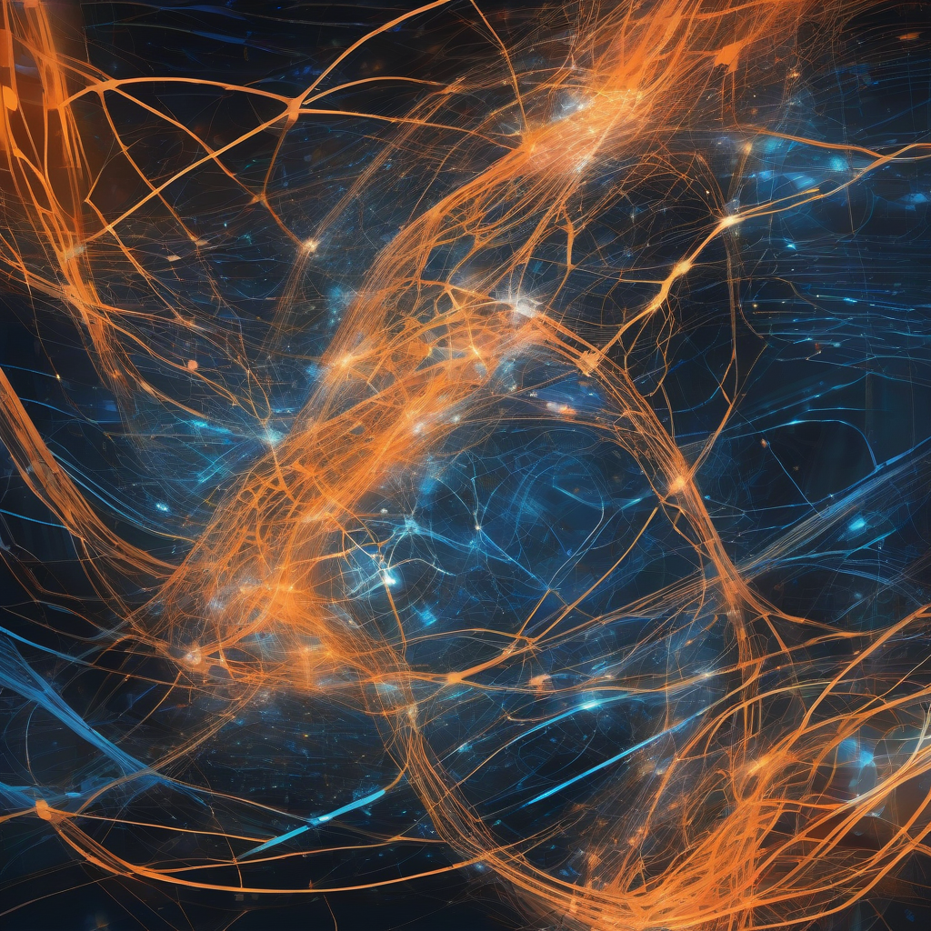 A luminous, abstract representation of interconnected neural pathways and glowing data streams, depicting the intricate dance between human intent and AI action in a futuristic digital landscape, rendered in cool blues and warm oranges against a dark, cosmic background.