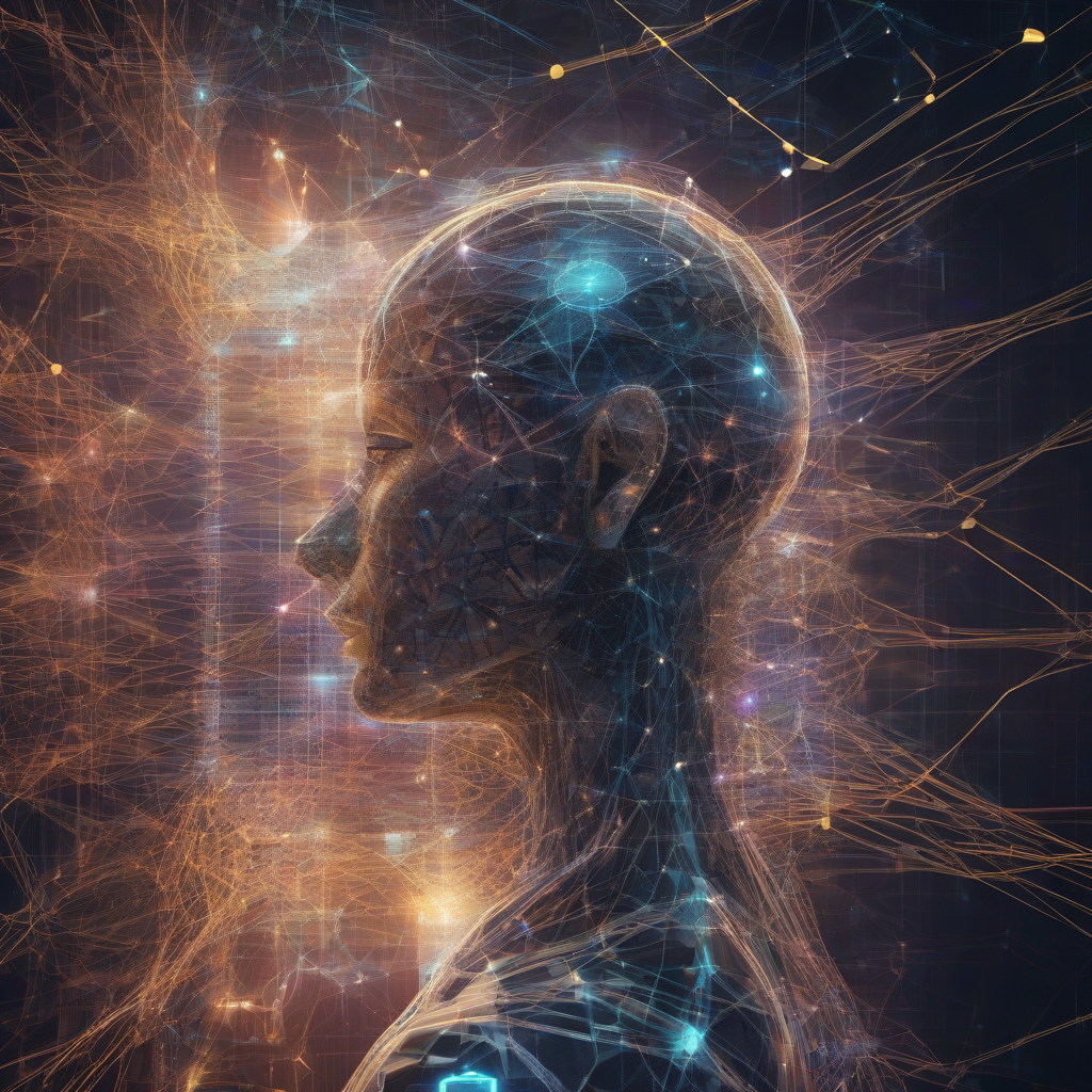 A conceptual image illustrating the intricate, self-referential genesis of AI knowledge, featuring glowing neural pathways intertwining with abstract data fragments, set against a backdrop of deep, shifting digital hues and emergent geometric forms, evoking a sense of constructed history.