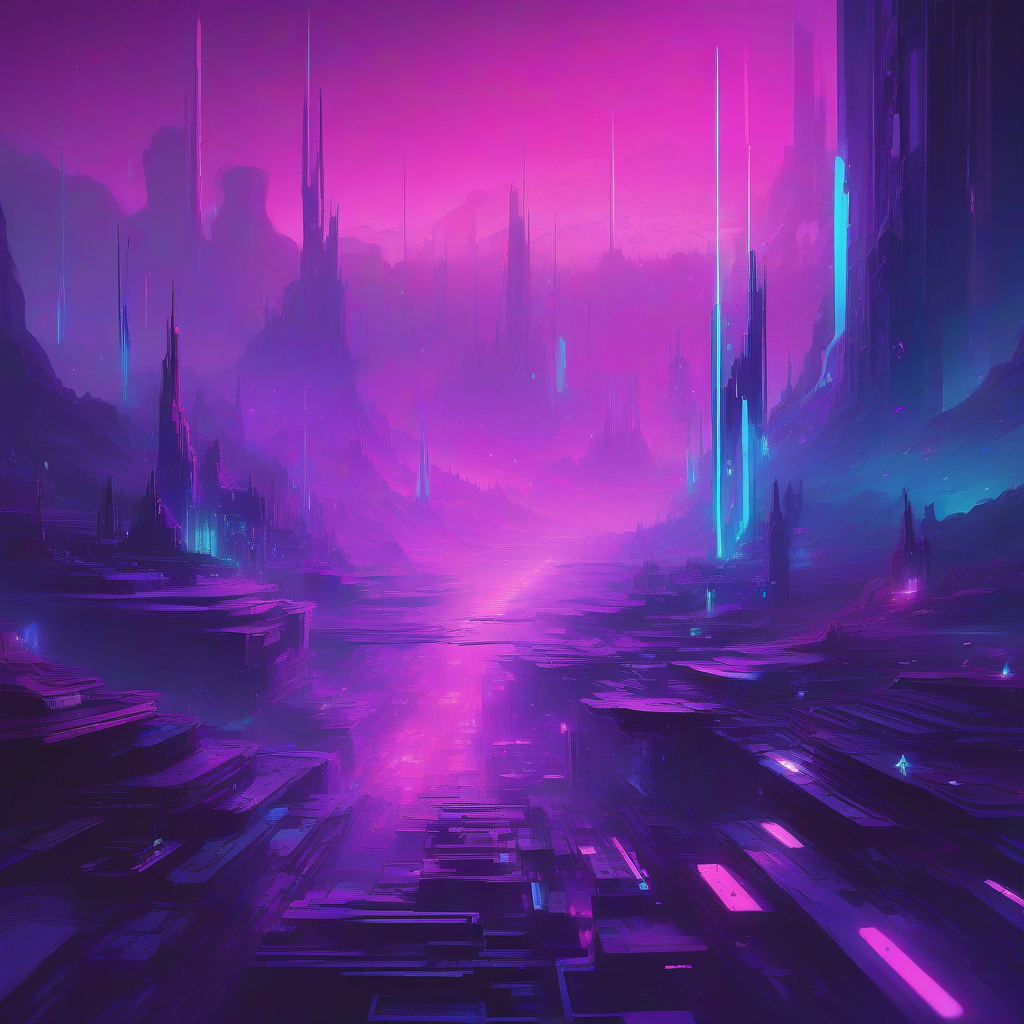 An abstract, retro-futuristic digital landscape bathed in neon blues and purples, with faint, shimmering signals trying to break through a dense, glowing fog of algorithmic noise. The atmosphere is both vast and claustrophobic, hinting at the struggle for clarity in an overstimulated future.