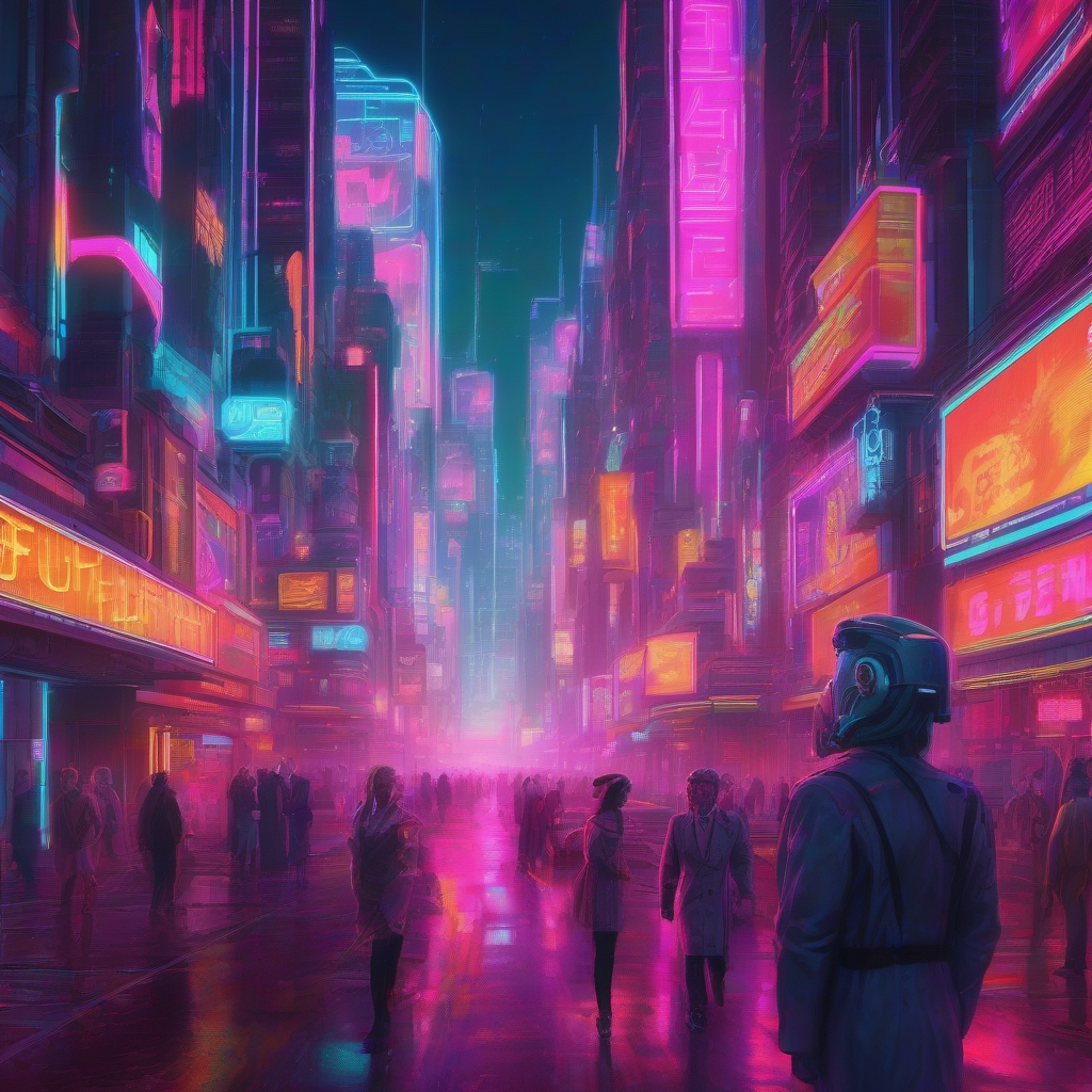 A retro-futuristic cityscape, bathed in neon glow, where holographic advertisements flicker with unnervingly perfect, yet utterly generic, AI-generated faces, hinting at a future saturated with synthetic visual noise.