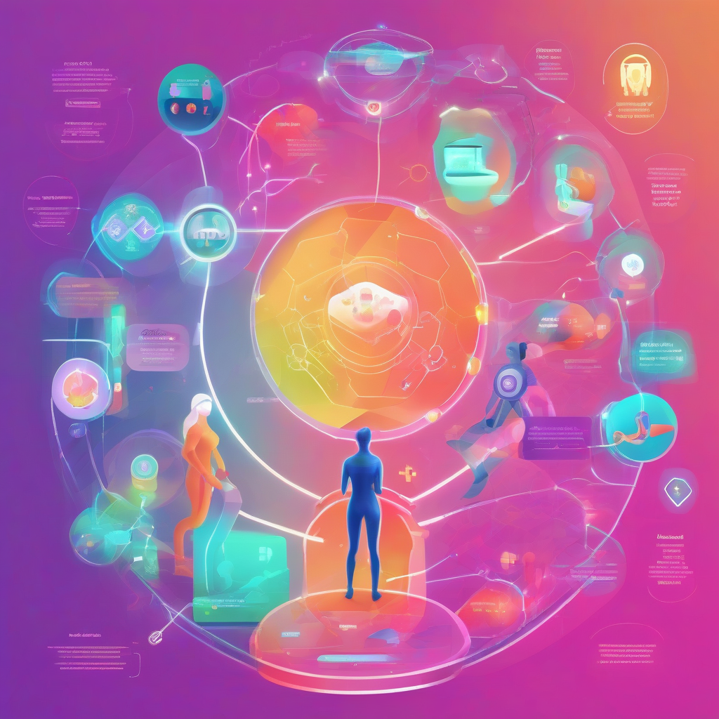 A vibrant illustration of a futuristic health tracking ecosystem, emphasizing AI technology and personal wellness.