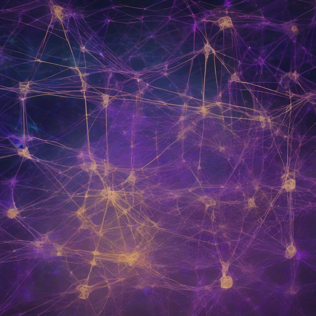 An ethereal, glowing neural network diagram in deep purples and blues, with faint golden threads connecting nodes, evoking a sense of vast, interconnected digital consciousness.